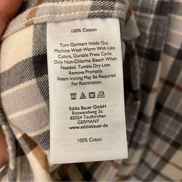 Eddie Bauer Cotton flannel Black gray plaid Long Sleeve button down shirt XLT - Picture 10 of 11
